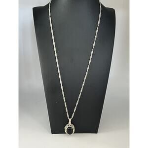 925 Sterling Silver Italian Chain and Onyx Locket Necklace